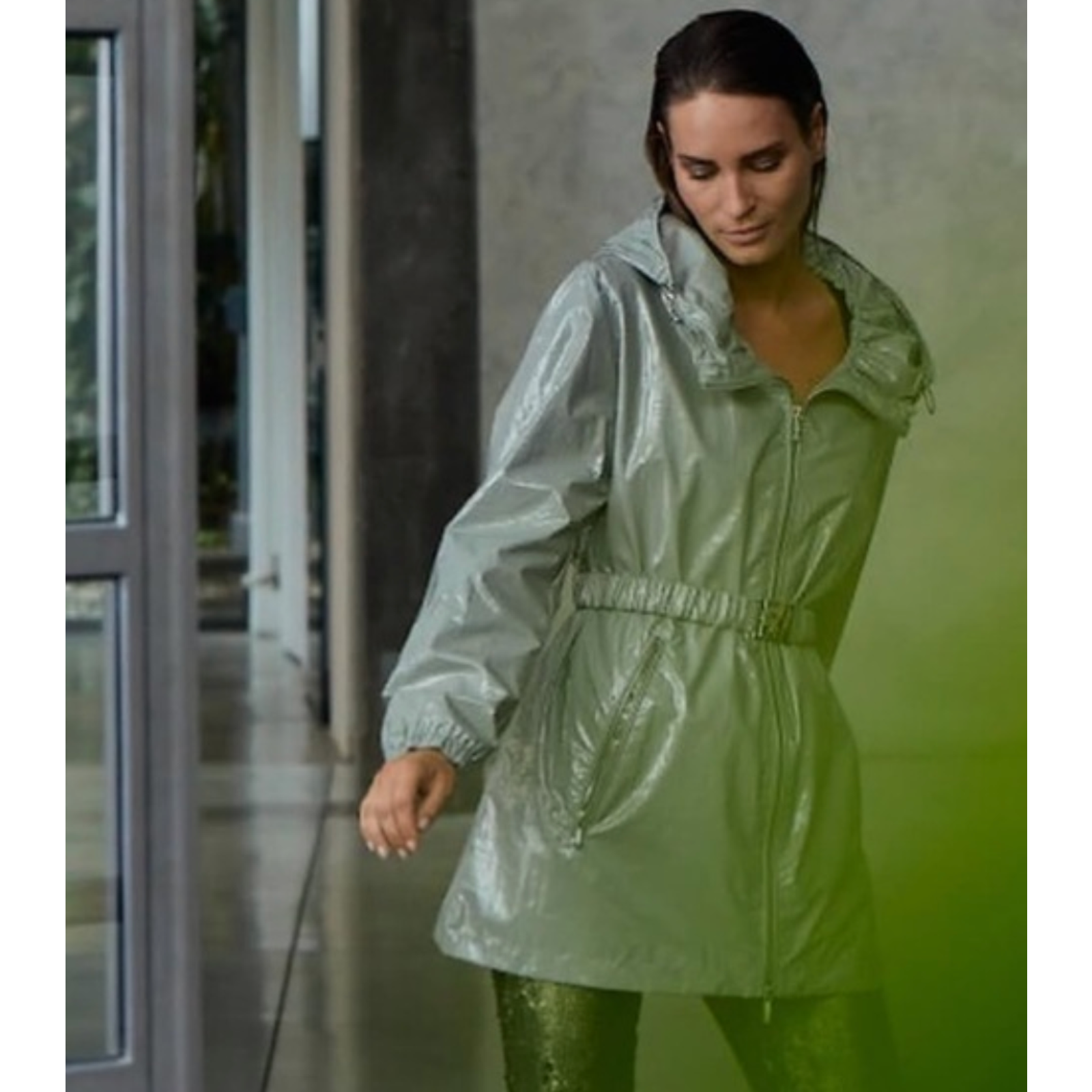 Nwt Jane Post Sage Belted Rain Slicker Anorak Coat Jacket Sz L — image 4 of 8